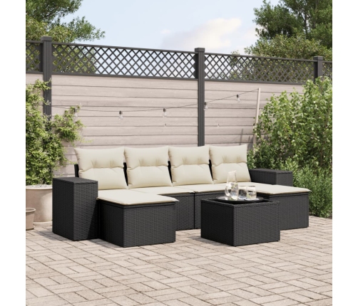 Set de comedor de jardín 7 pzas y cojines ratán sintético negro