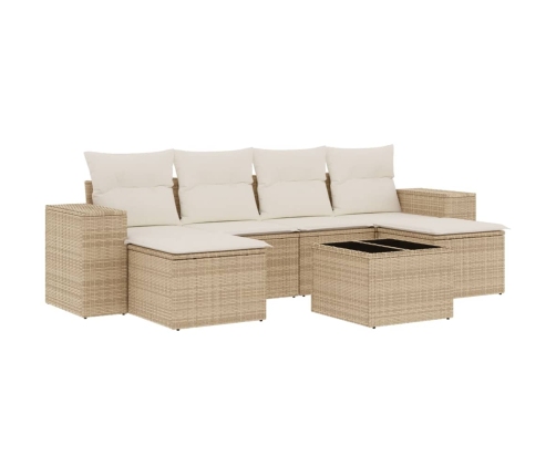 Set sofás de jardín 7 piezas y cojines ratán sintético beige