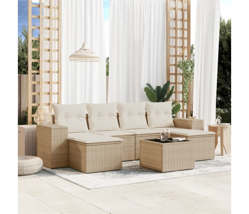 Set sofás de jardín 7 piezas y cojines ratán sintético beige