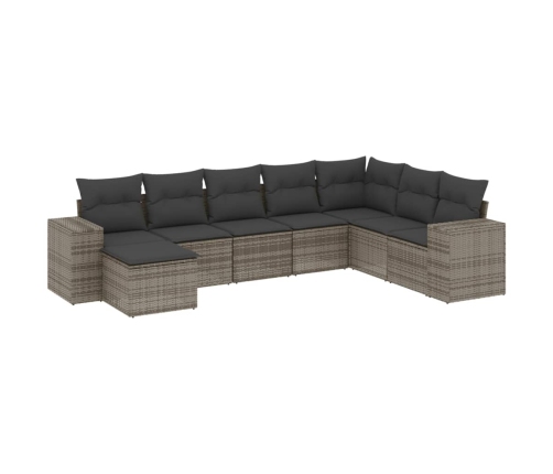 Set de sofás de jardín 8 pzas y cojines ratán sintético gris