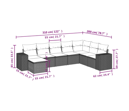 Set de sofás de jardín 8 pzas y cojines ratán sintético gris