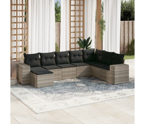Set de sofás de jardín 8 pzas y cojines ratán sintético gris