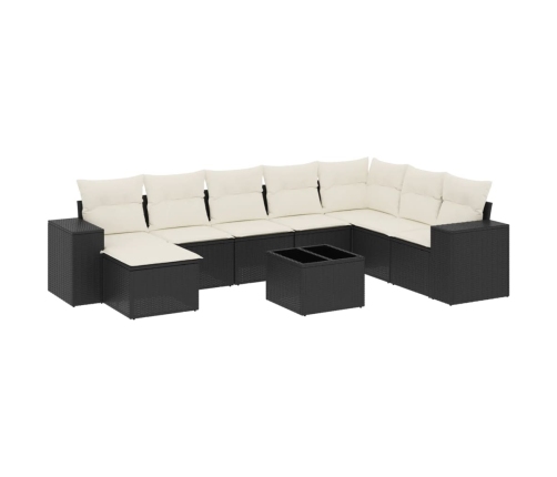 Set de sofás de jardín 8 piezas y cojines ratán sintético negro