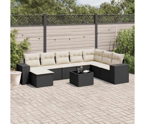 Set de sofás de jardín 8 piezas y cojines ratán sintético negro
