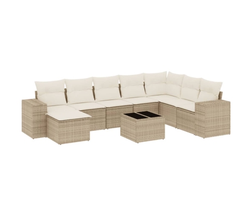 Set de sofás de jardín 9 pzas con cojines ratán sintético beige