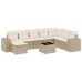 Set de sofás de jardín 9 pzas con cojines ratán sintético beige
