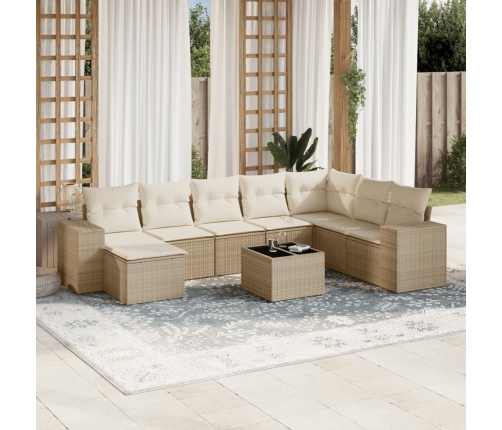 Set de sofás de jardín 9 pzas con cojines ratán sintético beige