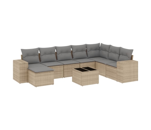 Set de sofás de jardín 9 pzas con cojines ratán sintético beige