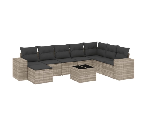 Set muebles jardín 9 pzas y cojines ratán sintético gris claro