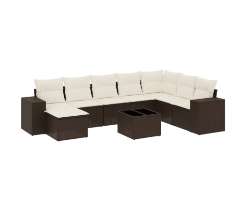 Set de sofás de jardín 9 pzas y cojines ratán sintético marrón