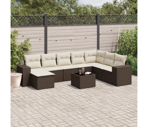Set de sofás de jardín 9 pzas y cojines ratán sintético marrón