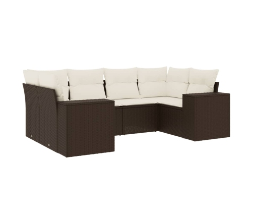 Set sofás de jardín 6 piezas y cojines ratán sintético marrón