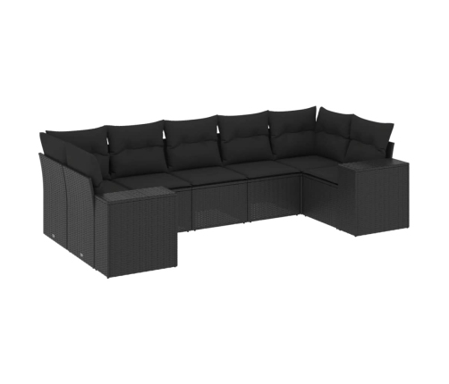 Set de comedor de jardín 7 pzas y cojines ratán sintético negro