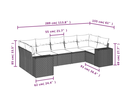 Set de comedor de jardín 7 pzas y cojines ratán sintético negro