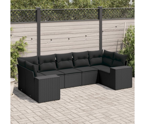 Set de comedor de jardín 7 pzas y cojines ratán sintético negro