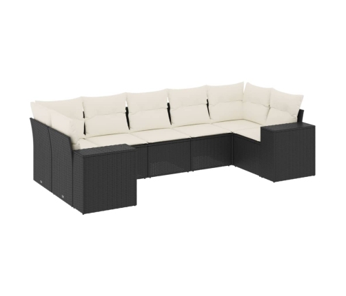 Set de comedor de jardín 7 pzas y cojines ratán sintético negro