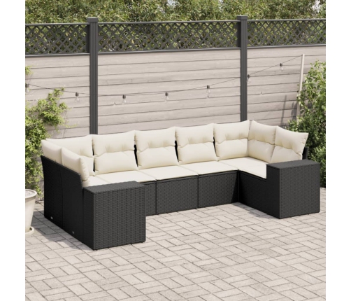 Set de comedor de jardín 7 pzas y cojines ratán sintético negro