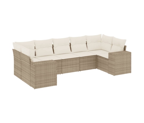 Set sofás de jardín 7 piezas y cojines ratán sintético beige
