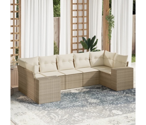 Set sofás de jardín 7 piezas y cojines ratán sintético beige
