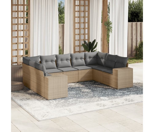 Set de sofás de jardín 9 pzas con cojines ratán sintético beige