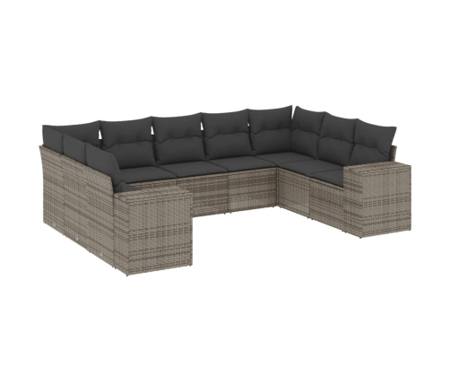 Set de muebles de jardín 9 pzas y cojines ratán sintético gris
