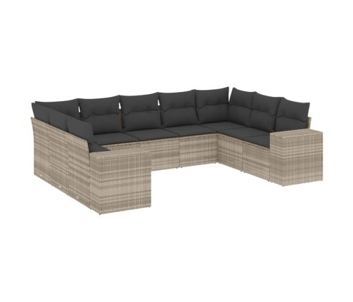 Set muebles jardín 9 pzas y cojines ratán sintético gris claro