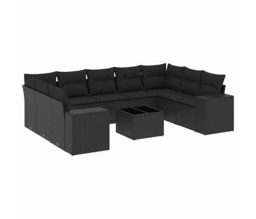 Set de sofás de jardín 10 pzas cojines ratán sintético negro