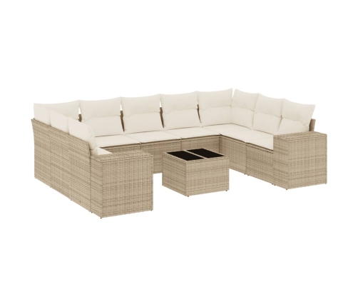 Juego de sofás jardín con cojines beige 10 pzas ratán sintético
