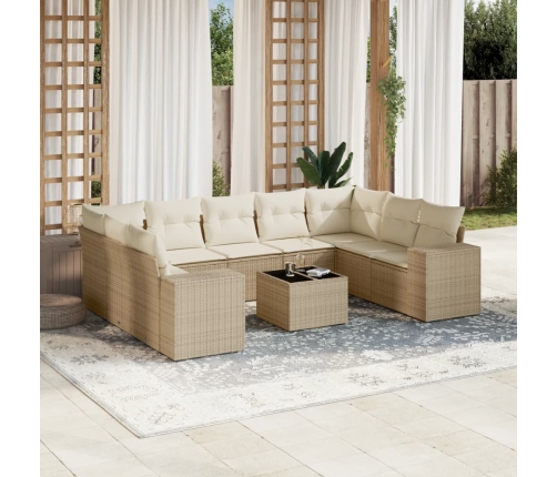 Juego de sofás jardín con cojines beige 10 pzas ratán sintético