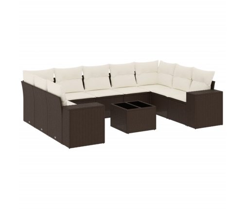 Set de sofás de jardín 10 pzas y cojines ratán sintético marrón