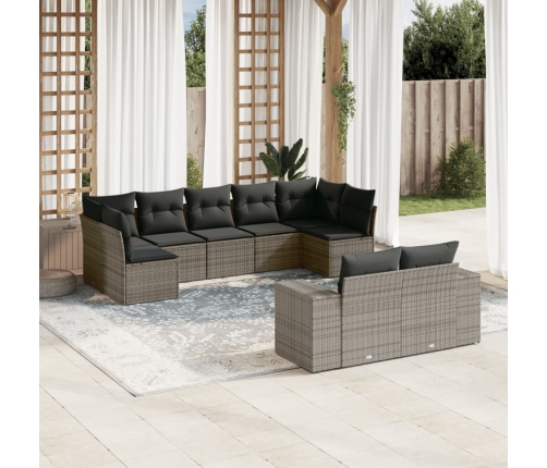 Set de muebles de jardín 9 pzas y cojines ratán sintético gris