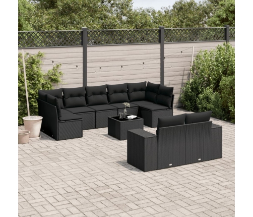 Set de sofás de jardín 10 pzas cojines ratán sintético negro