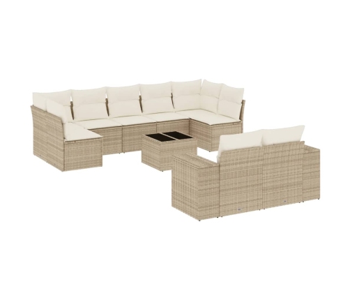 Juego de sofás jardín con cojines beige 10 pzas ratán sintético