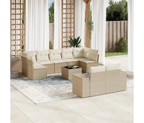Juego de sofás jardín con cojines beige 10 pzas ratán sintético