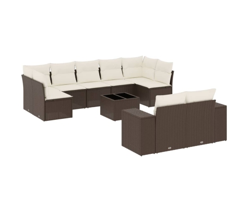 Set de sofás de jardín 10 pzas y cojines ratán sintético marrón