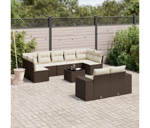 Set de sofás de jardín 10 pzas y cojines ratán sintético marrón