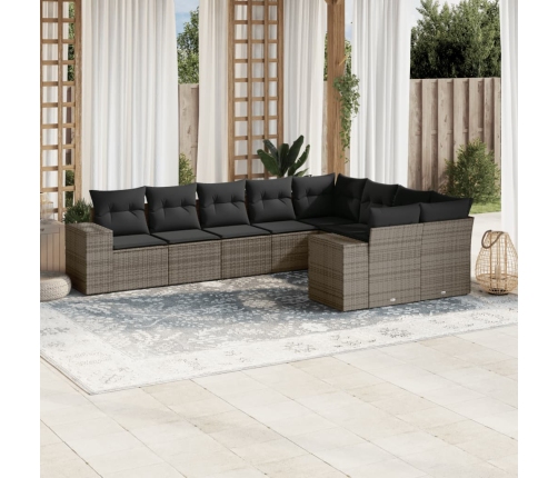 Set de muebles de jardín 9 pzas y cojines ratán sintético gris