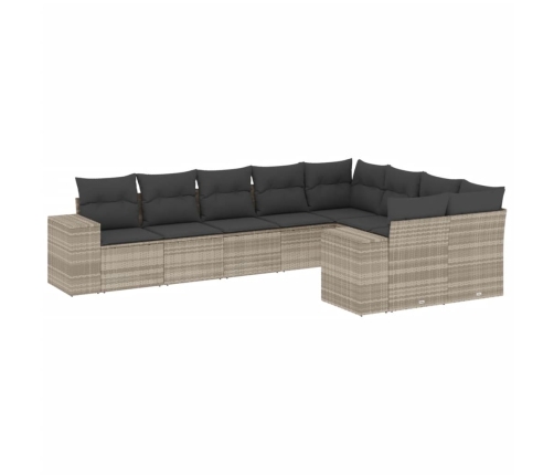 Set muebles jardín 9 pzas y cojines ratán sintético gris claro