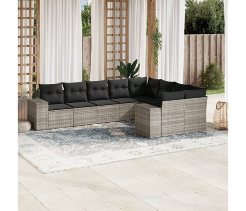 Set muebles jardín 9 pzas y cojines ratán sintético gris claro
