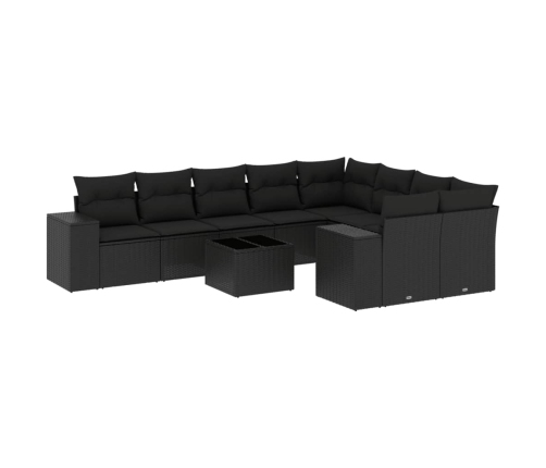 Set de sofás de jardín 10 pzas cojines ratán sintético negro