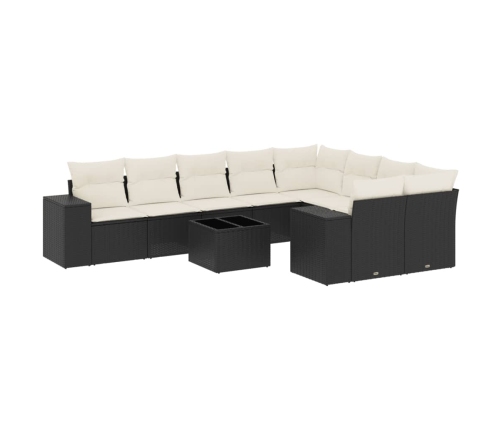 Set de sofás de jardín 10 pzas cojines ratán sintético negro