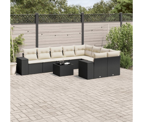 Set de sofás de jardín 10 pzas cojines ratán sintético negro