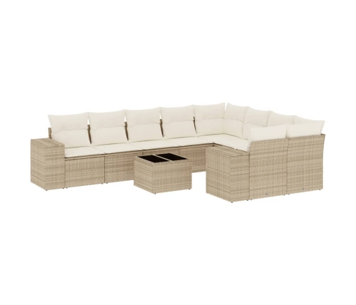 Juego de sofás jardín con cojines beige 10 pzas ratán sintético