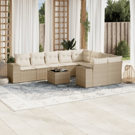 Juego de sofás jardín con cojines beige 10 pzas ratán sintético