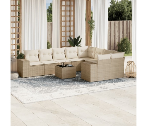 Juego de sofás jardín con cojines beige 10 pzas ratán sintético