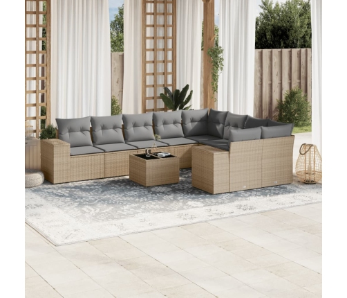 Juego de sofás jardín con cojines beige 10 pzas ratán sintético