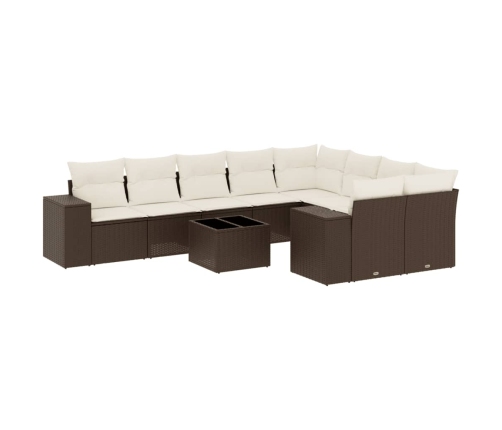 Set de sofás de jardín 10 pzas y cojines ratán sintético marrón