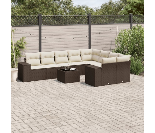 Set de sofás de jardín 10 pzas y cojines ratán sintético marrón