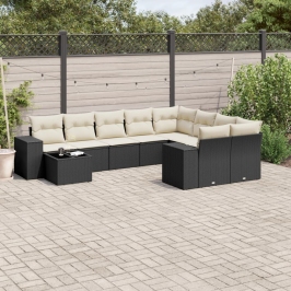 Set de sofás de jardín 10 pzas cojines ratán sintético negro