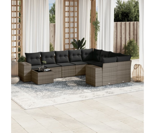 Set de sofás de jardín 10 pzas con cojines ratán sintético gris